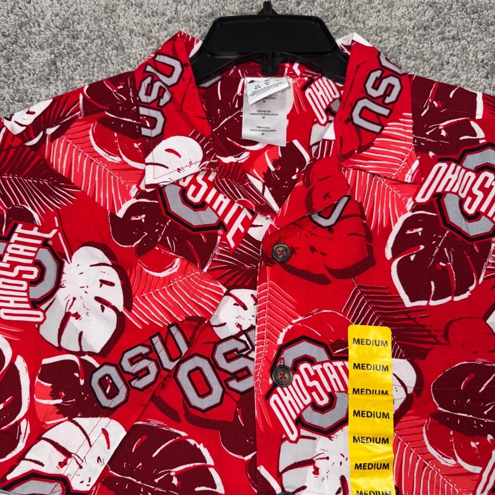 Ohio State Buckeyes Champion Hawaiian Shirt Mens Sz M Tropical Palm Leaf Red NEW